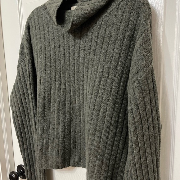 OPEN EDIT Cotton Blend Rib Funnel Neck Sweater In Olive Ivy large - Picture 3 of 6